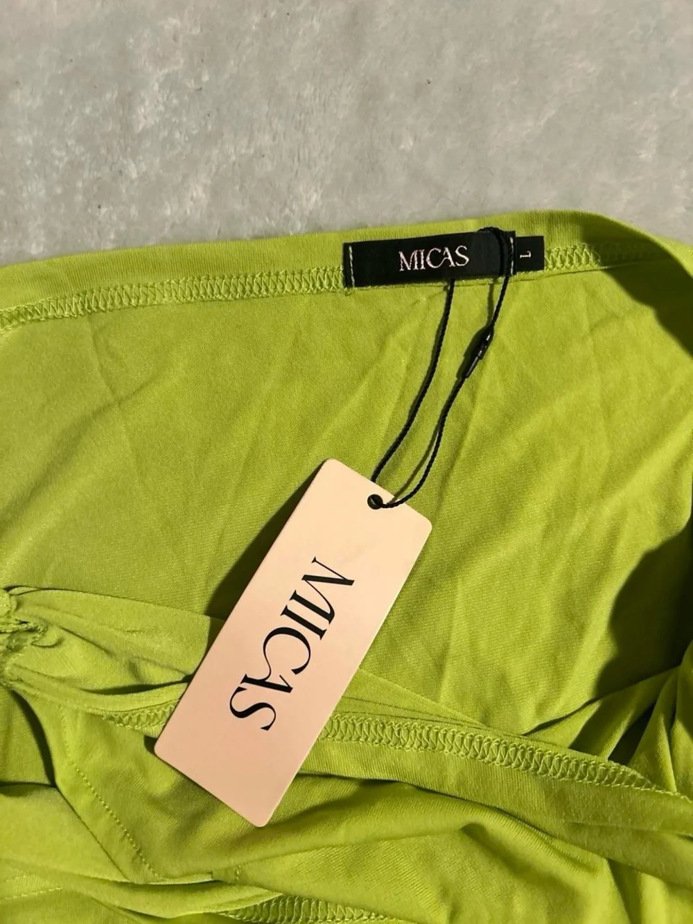 Micas NWT Neon Lime Green High-Slit Maxi Wrap Skirt with Braided Rope Ties Large